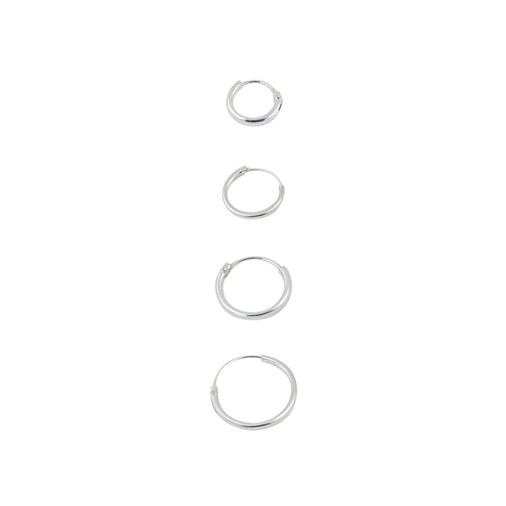 Genérica 4 pendientes aros lisos individuales plata de ley 1 aro 8mm, 1 aro 10mm, 1 aro 12mm y 1 aro 14mm diámetro exterior grosor 1,2mm