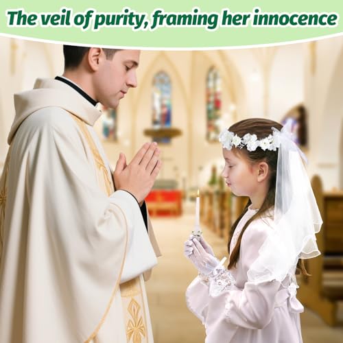 First Communion Veil and Gloves for Girls - Holy Catholic Veil with Gloves for 7-16 Girls 1st Communion Dress4