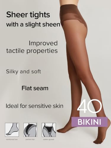 Image of Conte Women's Lace Top Patterned Panties Pantyhose Tights Bikini 40 Den