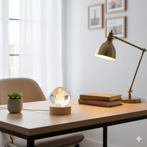 Image of 3D Hanuman Crystal Ball Night Lamp, Solar System Hanuman Crystal Ball Night Light, USB Table Colorful Led Wooden Crystel Ball for Home, Office, Birthday Gift (Hanuman).