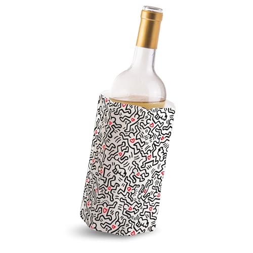 Vacu Vin Wine Cooler Sleeve – Keith Haring Edition – Gel Sleeve Chills Wine in Minutes – No Ice Needed – Fits Standard Wine Bottles – Reusable & Portable