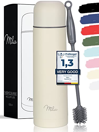 Milu Bouteille isotherme en acier inoxydable - 1L, 750ml, 500ml - Thermo Double Paroi, Sans BPA, Transport Café, Thé, Eau (Buttercream, 500 ml)