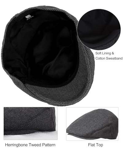 Kids Tweed Newsboy Cap for Boys Toddler, 20s Flat Beret for Little Gentlemen Pageboy Fedora Cabbie Herringbone Hat2