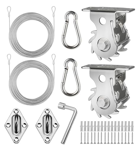COOLYARD Shade Sail Hardware Kit Ratchet Winch Set Cable Rope Tightener 6 Inch Hanging Kit Pad Eyes Snap Hooks for Rectangle Square Triangle Shade Sail Installation
