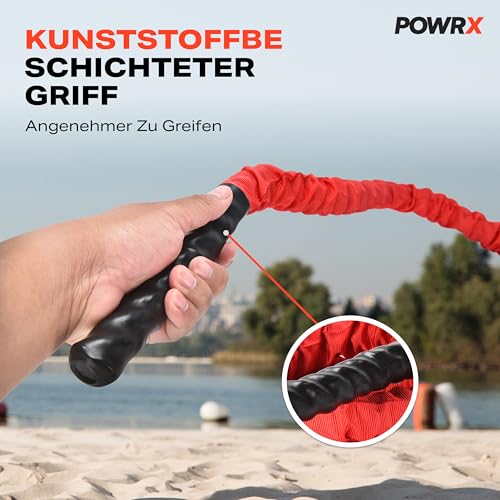 POWRX Battle Rope 9/12/15M - Diámetro Ø 38/50 mm - Cuerda de Batalla Ideal para »Entrenamiento Funcional« - Agarre Antideslizante + PDF Workout - Imagen 3