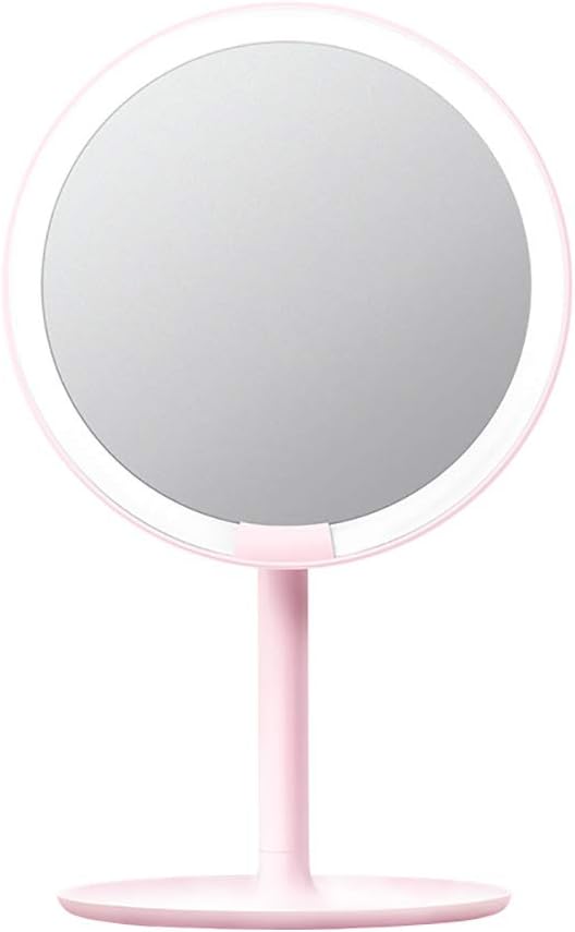 AMIRO 6.5 inch LED Lighted Makeup Mirror Vanity Mirror with Natural White Light Adjustable Angles Round Pink (Pink)