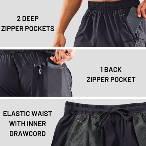 Image of MIER Men's Quick Dry Running Shorts with Zipper Pocket Elastic Waist Athletic Workout Exercise Shorts