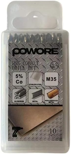 POWORE Cobalt Drill Bits 3.5mm Box of 10, M35 HSS Metric Round Shank Twist DIN338 with Case for Hardened Stainless Steel, Metal, Aluminium, Tile, Wood, & Cast Iron, Drill Driver Accessories