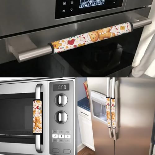 Image of Gingerbread Man Refrigerator Door Handle Covers Anti-Static Stains Kitchen Appliance Protective Gloves Anti-Slip Decor for Ovens Dishwashers Microwave Stove Christmas Decor