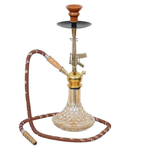 Image of New Premium D Base Style Golden Gun Hookah Set (19″)
