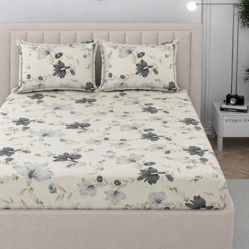 Image of 380 TC Premium Glace Cotton Elastic Fitted Bedsheet King Size with 2 Pillow Covers King Size | Double Bed with All Around Elastic (WhiteBOSS, Fitted Queen-60x78)