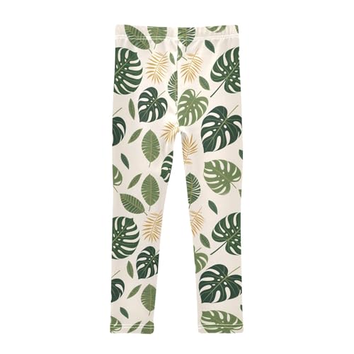 Green Tropical Leaf Girls Leggings Soft Stretch Workout Yoga Dance Pants for Kids Casual Tights2