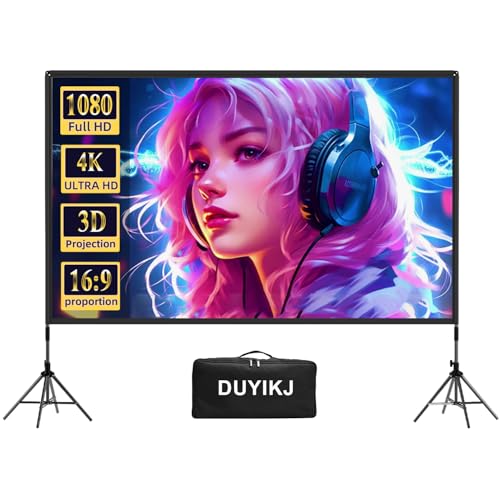 Projector Screen with Stand,DUYIKJ 120 inch Portable Outdoor Indoor Projector Screen Rear Front...