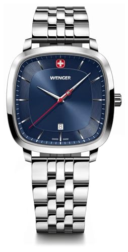 Wenger Reloj clásico Vintage para Hombre (37 mm) con Esfera Azul y Pulsera de Acero Inoxidable. 01.1921.103