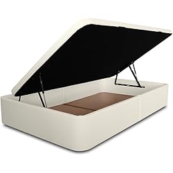 Canapé Canguro Arcon Ventadecolchones - Canapé Abatible Apertura Lateral Serena Gran Capacidad Tapizado en Polipiel Blanco Roto Medidas 90 x 190 cm con Tapa con Borde en Polipiel + Tejido 3D