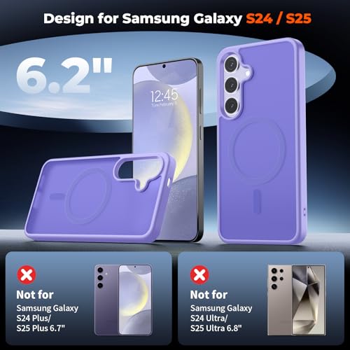 Image of SUPFINE Magnetic for Samsung Galaxy S24 Case / S25 Case with Screen Protector, (Built-in Magnets) (Military Grade Drop Protection) Slim Translucent Shockproof Phone Case,Purple