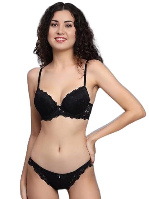vinigo Designer Women's Padded Bra Panty Set Lace Push Up Underwired Solid Lingerie Set/Bikini Set for Women | Lingerie Set for Women & Girls-picture-34