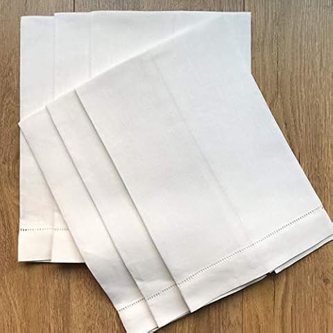 Minhcraft White Linen Hem Stitch Hand Towels - Set of 6 14"x22"-Ladder hemstitch 100% Linen Cloth Guest Towels Luxury Cover