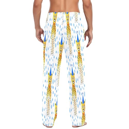 Qilmy Cartoon Cheetahs Men's Cotton Pajama Pants, Lightweight Lounge Sleepwear with Drawstring and Pocket3