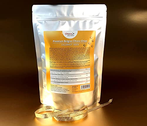 CHOCO SECRETS | Chips de chocolate, Gold, 1 kg | Fuente de chocolate | Chocolate para fondue | Cobertura de chocolate belga premium | Pepitas chocolate repostería | en una bolsa con cierre hermético