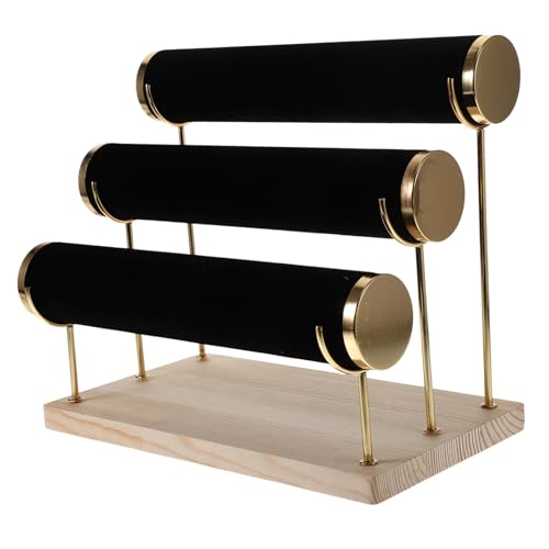 VALICLUD Soporte de Exhibición para Pulseras y Relojes Base de Madera y Columnas Doradas Organizador Desmontable para Joyas y Brazaletes para Hogar y Tienda