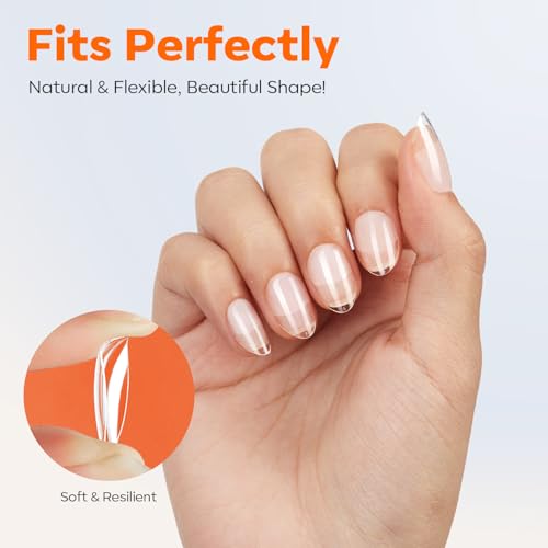 Image of Modelones Extra Short Almond Nail Tips Pre-shaped Gel Soft Fake Nails False | Acrylic Clear Full Cover Press on Extension Kit Gel Manicure DIY at Home 216PCS 12Sizes