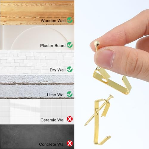 Image of uxcell 20Pcs Photo Frames Hanger Hooks, 30 Lb Frame Hooks with Nails Metal Wall Mount Album Picture Hanging Clips for Hanging, Clocks on The Wall, Gold