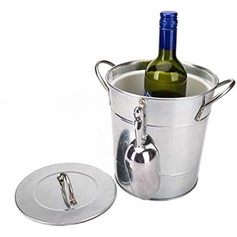 Ice Bucket Cylindrical with Thermal Padded PVC Barrel Container with Ice Shovel/Scoop Household Bar Beer Champagne Wine Ice Bucket Utensils Ice Bucket Party Cooler with Lid Galvanized Steel Cover