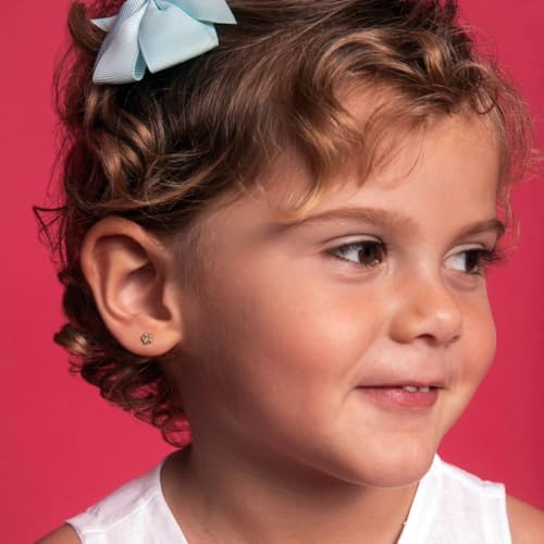 14k Yellow Gold Young Girls 5mm Clear Cubic Zirconia Flower Screw Back Earrings - Tiny Floral Stud Earrings for Infants to Toddlers - Dainty Flower Screw Backs for Little Girls2