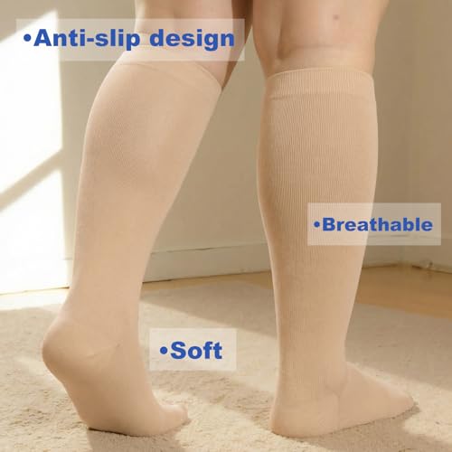 Image of Plus Size Compression Socks for Women Men Wide Calf L /XL-5XL (15-20mmhg) Knee High Socks Support Compression Stockings for Nurses and Flying