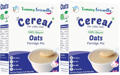 Image of TummyFriendly Foods Certified Organic Oats Porridge Mix | India-Organic Certified Organic Oats for Baby 6 Months old | No Sugar, No Salt, No Milk, No Chemicals, No Pesticides & No GMO | Cereal Rich in Protein, Beta Glucon, Healthy Fat and Dietary Fiber | Maximum Possible Nutrition From Real Food | Available in Trial Baby Packs too | Shelf-life 9 Month | 200g