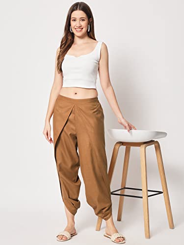 Image of 9rasa Women's Cotton Solid Harem Dhoti Pants for Casual FusionWear Workwear