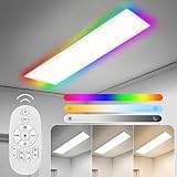 A.T.Lums LED Panel Deckenleuchte Dimmbar 120x30cm, 36W Flach Deckenlampe mit Fernbedienung, RGB und 2700K-6500K auswählbar, Deckenpanel mit Timing-Off und Speicherfunktion für Büro, Küche, Wohnzimmer