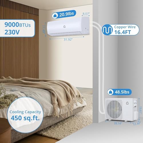 Image of Garvee 9000 BTU Mini Split AC /Heating System, 20 SEER2 230V WIFI Enabled Energy Efficient Mini Split Air Conditioner,Wall-Mounted Split AC Unit,Cools Up to 450 Sq.Ft | 9K BTU Inverter Mini Split Air Conditioner /Heating System, Wi-Fi Enabled Wall-Mounted AC Unit with Installation Kits