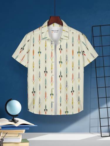 Image of HELLCAT Yellow Trendy Regular Fit Printed Causal Shirt for Boys
