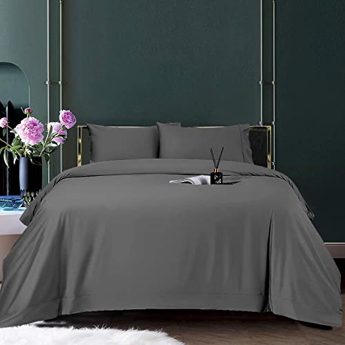 Image of Bamboo Pillow Pair 2 PC Set Organic, Natural, Softest, 400 Thread Count Cooling Like Silk (King, Charcoal Grey)