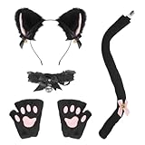 ZONESTA Halloween Loli Cat Set for Girls, Headband, Bell tie, Paw Print Gloves, Tail Set, Halloween Themed Party Cosplay Costume Accessories