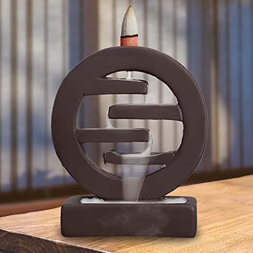 SOYO Incense Waterfall Burner Backflow Ceramic Incense Holder with 120 Incense Cones & 30 Incense Sticks for Home Decor Yoga, Aromatherapy Incense Fountain, Brown