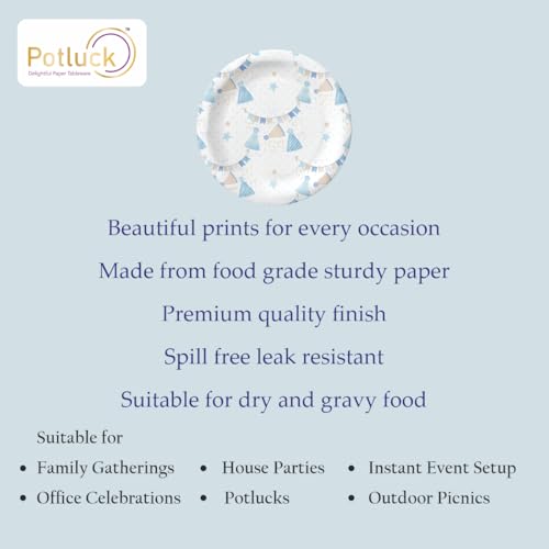Image of Potluck Birthday Celebrations Disposable Paper Plates, 9 Inch Food Grade Tableware for Parties, Events, Snacks & Meal Serving Pack