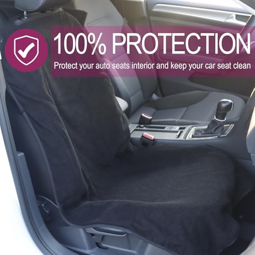Image of Car Seat Towel Covers Front Seats Protector for Gym and Workout, Automotive Washable Driver Cars Seat Sweat Cover for Dog, Compatible with Tesla Model Y Juniper /3 /X /S (Fleece Black, 1Pcs)