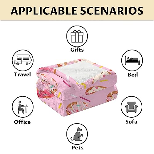Girls Blanket - 60"x80" Cute Donut Throw Blanket Gifts for Kids & Adults - Pink Soft Fuzzy Doughnut Blanket for Bed, Couch & Living Room