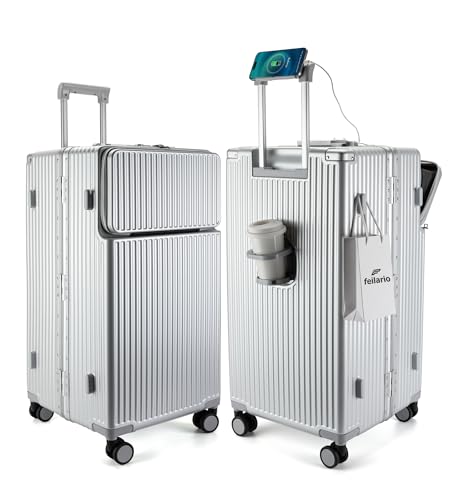 Image of feilario Super Large Aluminum Frame Zipperless Checked Luggage Front Pocket | Front compartment, PC shell and cup /phone holder keep 126L packing reachable for long trips, family travel and dorm moves