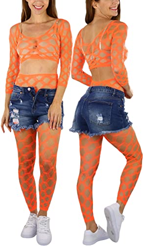 Image of ToBeInStyle Women's Spandex Multi Net Fishnet Set Rave Novelty Party Crop Top & Tights