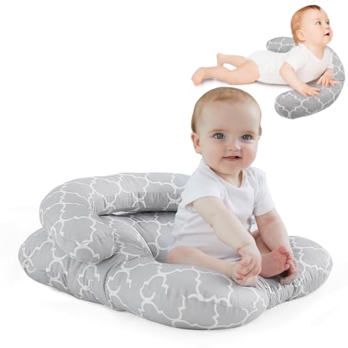 Image of Hyhuudth 2-in-1 Tummy Time Mat & Seated Support Pillow,Baby Tummy Time Pillow Support for Newborns and Older Babies,with Detachable Support Pillow,Baby Shower Chair Floor Seater Gifts (Moroccan)