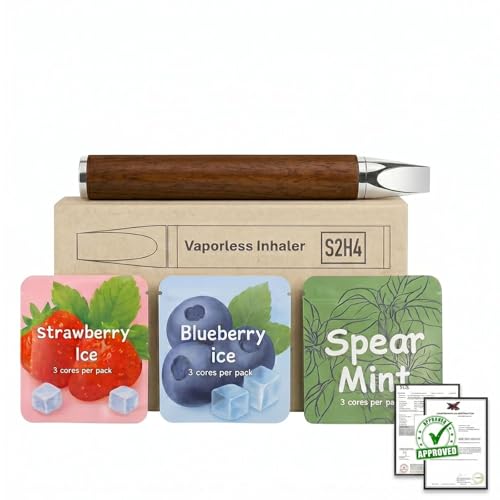 Natural Smokeless Vaporless Inhaler Travel Friendly & Portable Pen | Natural Flavored Air Puffer to Quit Bad Habits & Breathe Free (Inhaler + 3 Flavor Packs)