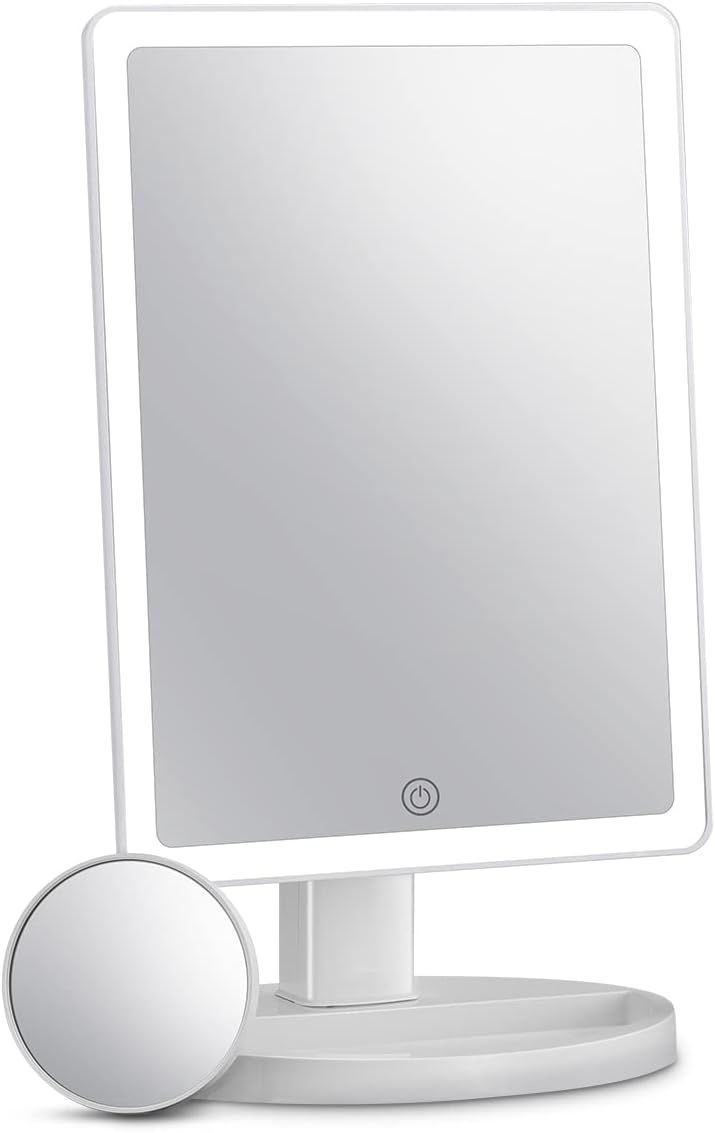 Large Lighted Makeup Mirror, Makeup Mirror with 88 LED Lights and Magnification, Lighted Vanity Mirror with Mini 10X Magnifying Mirror, Touch Control Design, 3 Colors Lighting Modes, Stepless Dimming