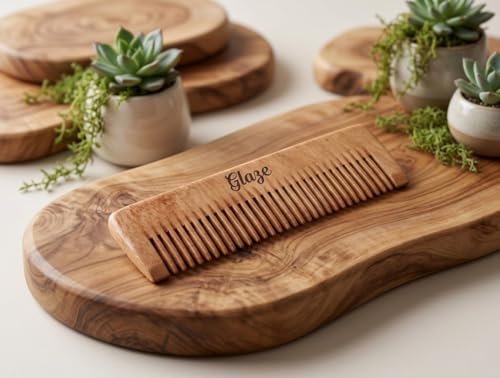 Image of Glaze Natural Wooden Pocket Comb, Anti-Static, for Beard & Hair, Pocket Size