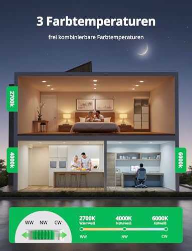 BOJIM 6er Set Einbaustrahler LED 55mm - 68mm Lochmaß, LED Spots 230V Flach für Bad, Deckenspots 4W, IP44 Wasserdicht, Warmweiß Neutralweiß Kaltweiß, Einbauleuchten für Küche Wohnzimmer