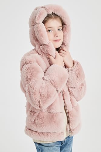 Image of Giolshon Girls Faux Fur Fleece Jacket Sherpa Fuzzy Hoodie Winter Coat with Full Zip Fluffy Outerwear 2169