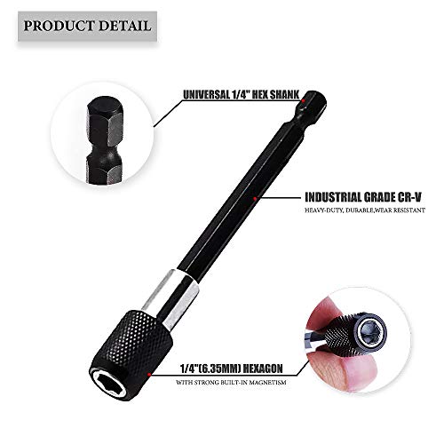 Drill Bit Extension, Universal 1/4” Hex Shank 3 PCS Quick Release Magnetic Drill Bit Holder Extension Set+105°Right Angle Screwdriver Drill Attachment Bit Extension Socket Adapter for Tight Space